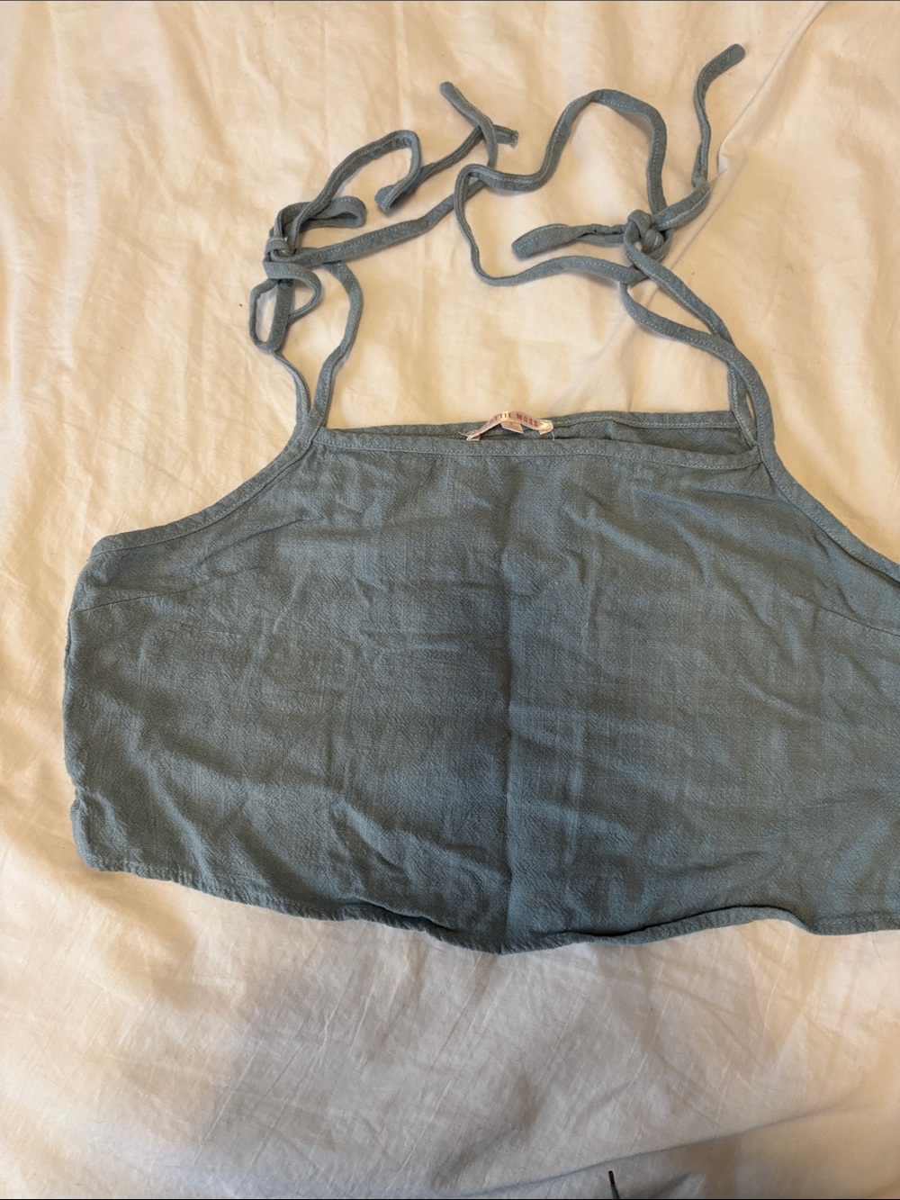 Tie-Back Halter Crop Top in Dusty Blue
